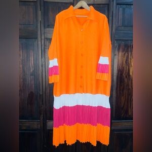 Colorful Striped Button-Up Dress‎